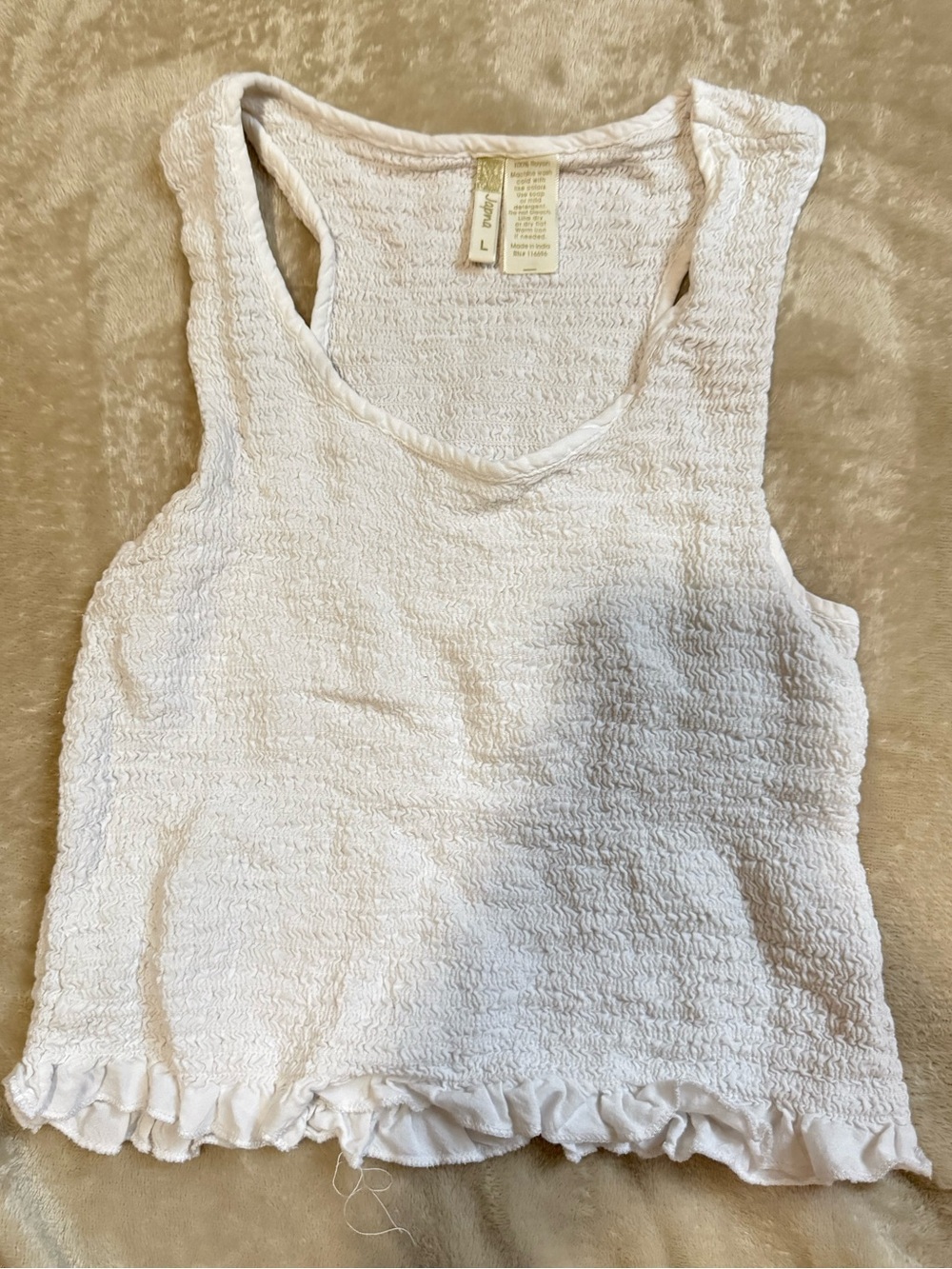 Japna White Crinkle Ruffle Hem Tank Top